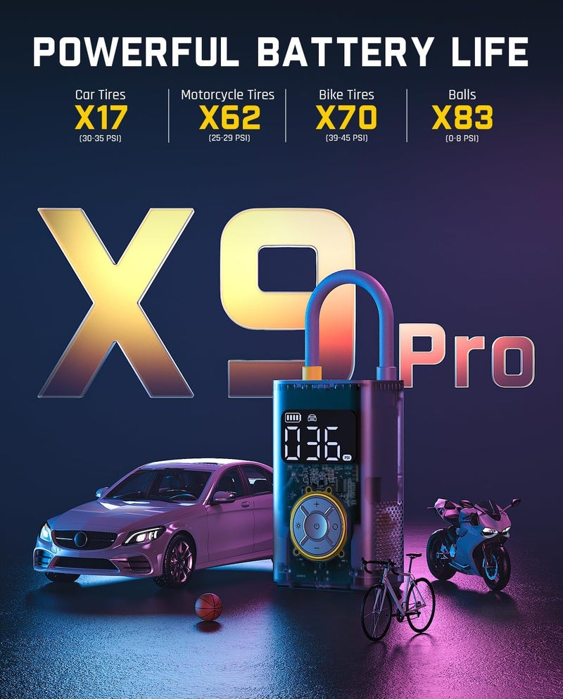 Fanttik ضاغط هواء محمول X9 Pro للسيارات المدمجة، مضخة دراجات كهربائية بضغط هواء رقمي، 150 PSI، رمادي ميكانيكي - Image 3